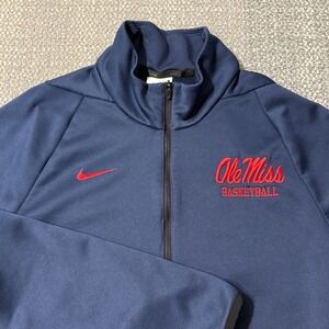 Nike Ole‎ Miss Rebels Basketball 1/4 Zip Therma-fit Training Top Navy Blue Small